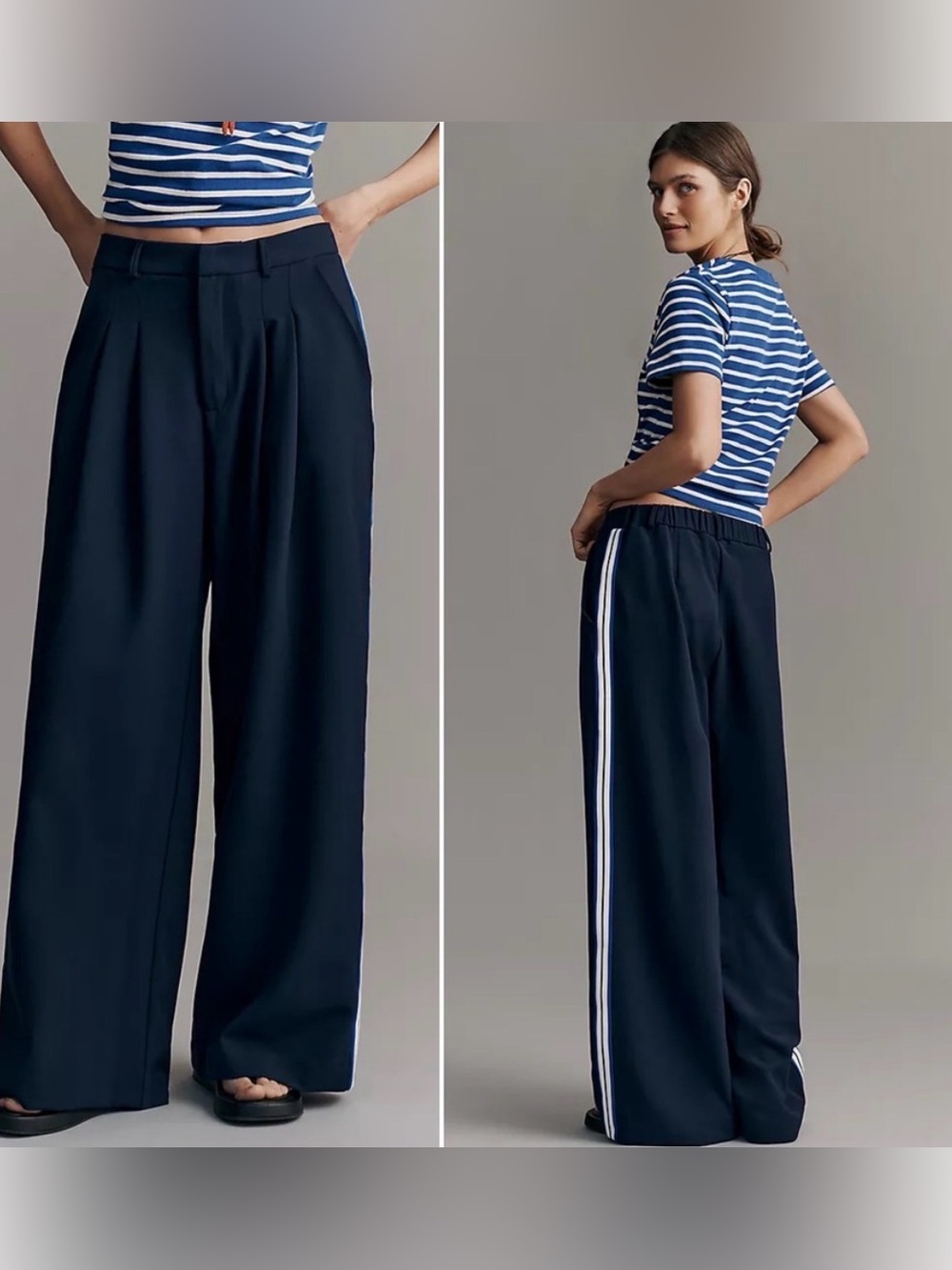 Anthropologie Maeve Avery Knit Track Pants Navy Blue L NEW Wide Leg Sporty